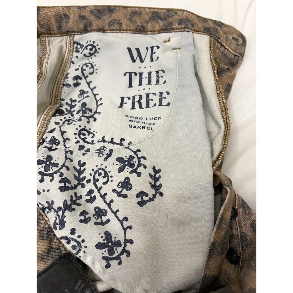 Free People We The Free Good Luck Barrel Jeans Leopard Print 32 OB2008953